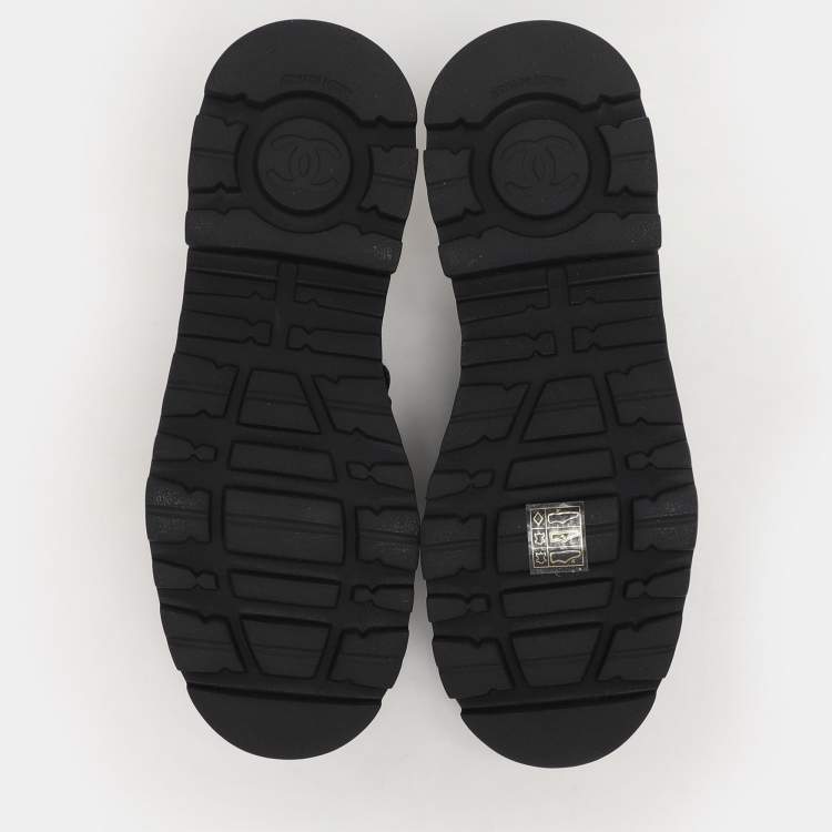 Pre Owned Chanel Black Leather CC Chain Details Moccasins Size 36