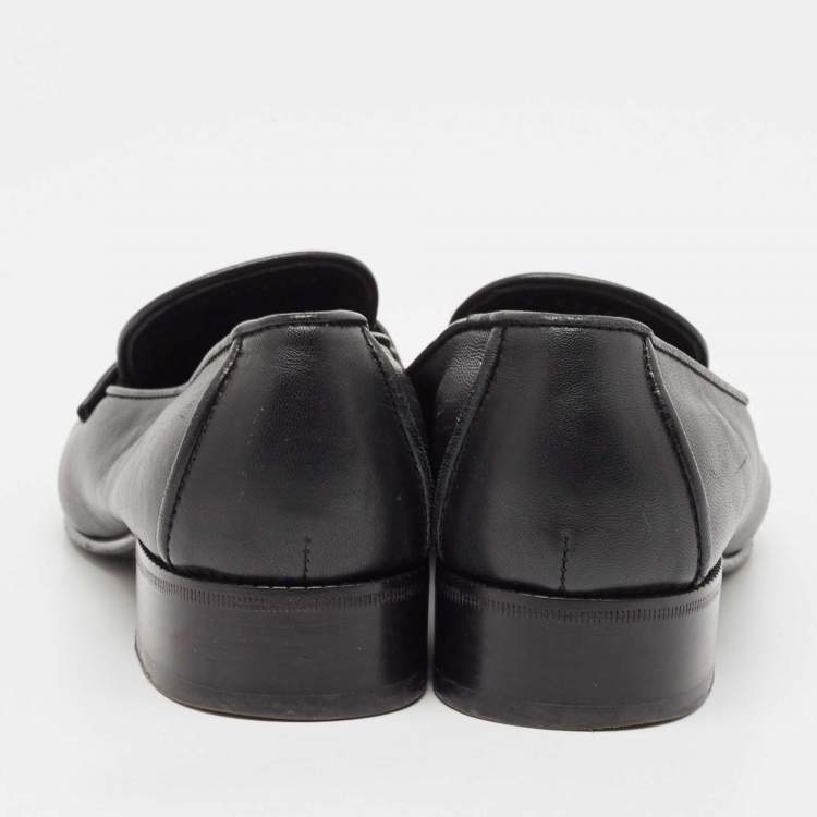 Pre Owned Chanel Black Quilted Leather CC Interlocking Logo Slip On Loafers Size 38