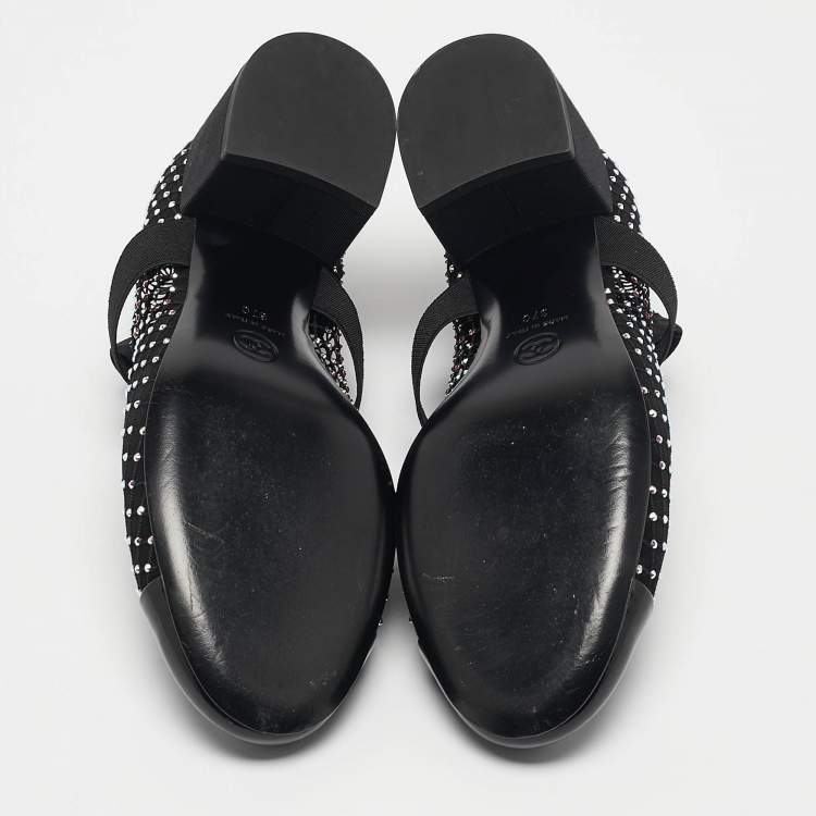 Pre Owned Chanel Black Lace and Patent Leather 23S Crystal Embellished Sock Boots Size 37