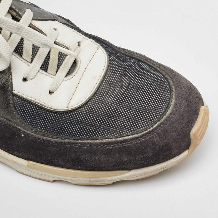 Pre Owned Chanel Grey/White Canvas And Suede CC Logo Lace Up Sneakers Size 42
