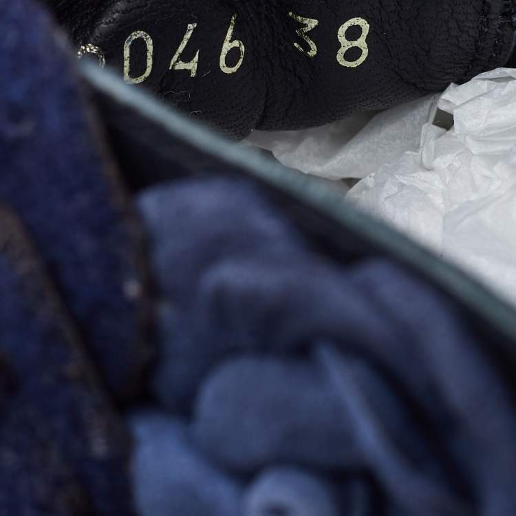 Pre Owned Chanel Black/Blue Leather CC Camellia High Top Sneakers Size 38