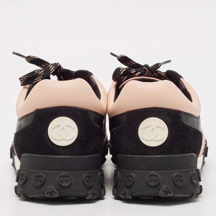 Pre Owned Chanel Multicolor Nylon and Suede Logo Lace Up Sneakers Size 37.5