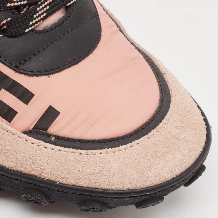Pre Owned Chanel Multicolor Nylon and Suede Logo Lace Up Sneakers Size 37.5