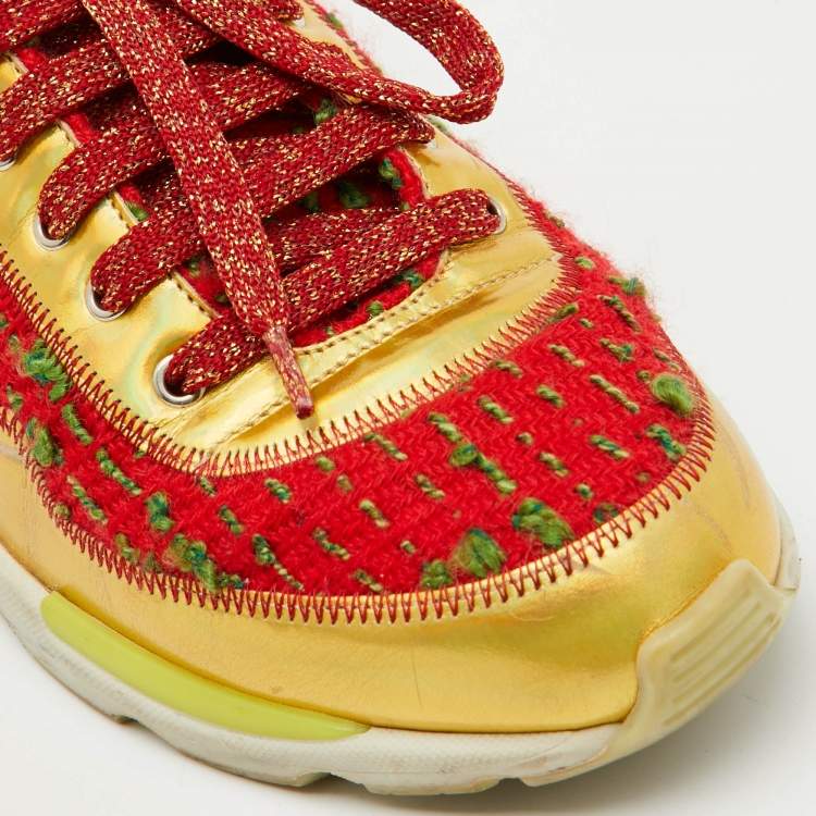 Pre Owned Chanel Multicolor Tweed Fabric and Leather CC Lace Up Sneakers Size 37
