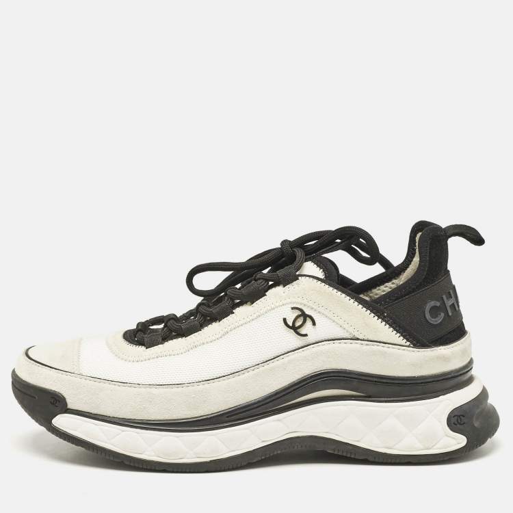 Pre Owned Chanel Grey/White Suede And Nylon CC Low Top Sneakers Size 39