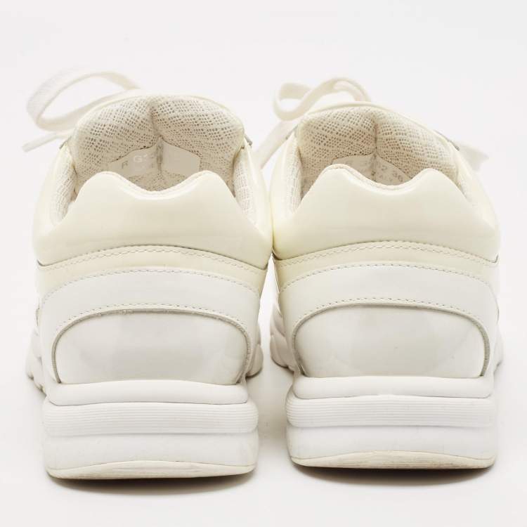 Pre Owned Chanel Off White Patent Leather and PVC CC Low Top Sneakers Size 36