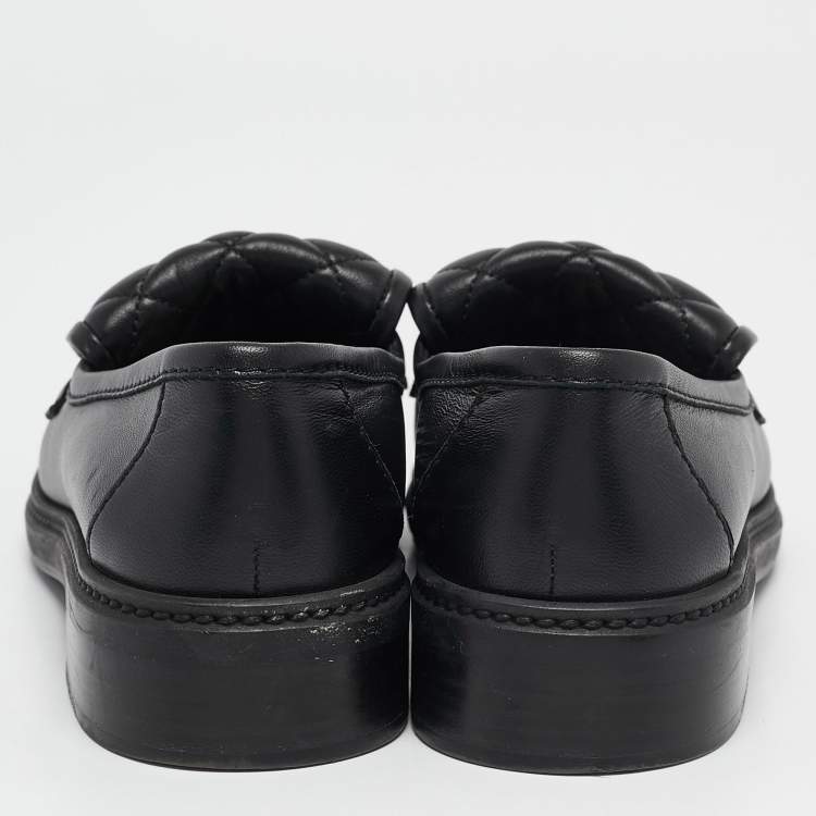 Pre Owned Chanel Black Quilted Leather CC Turnlock Loafers Size 36