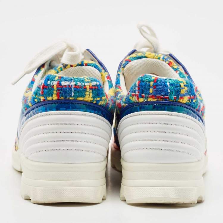 Pre Owned Chanel Multicolor Tweed Fabric And PVC Lace Up Sneakers Size 39.5