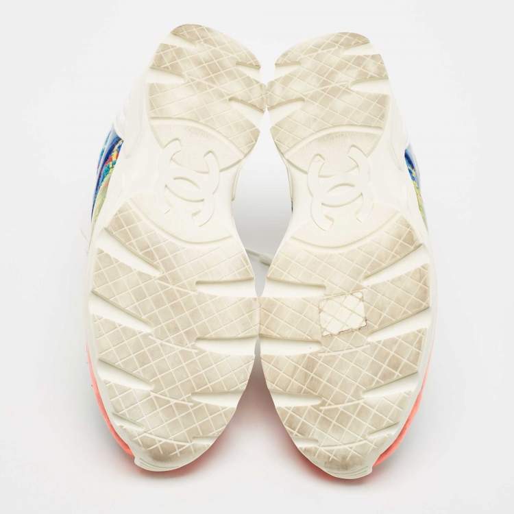 Pre Owned Chanel Multicolor Tweed Fabric And PVC Lace Up Sneakers Size 39.5