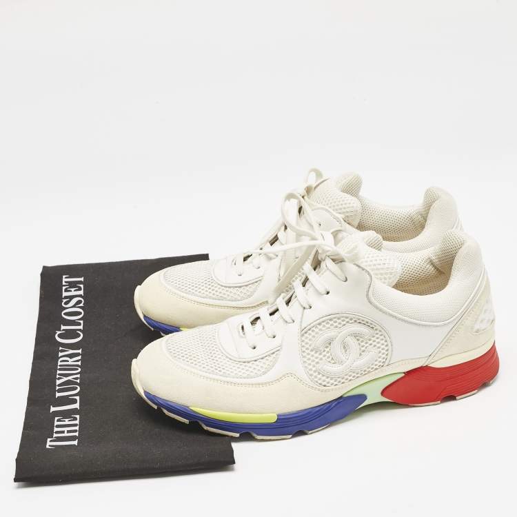 Pre Owned Chanel Multicolor Leather And Mesh CC Logo Lace Up Sneakers Size 39.5