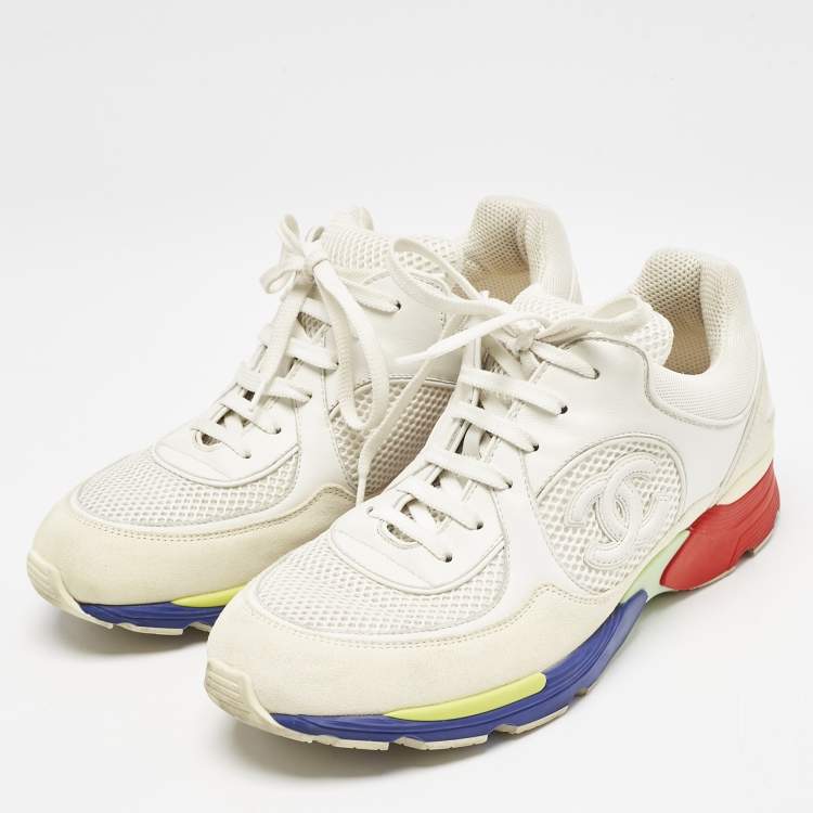 Pre Owned Chanel Multicolor Leather And Mesh CC Logo Lace Up Sneakers Size 39.5
