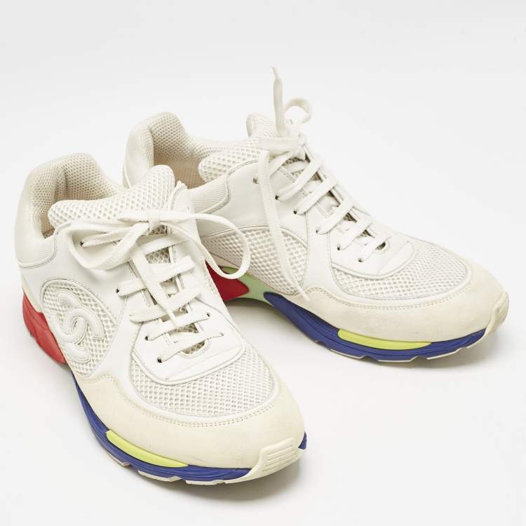 Pre Owned Chanel Multicolor Leather And Mesh CC Logo Lace Up Sneakers Size 39.5