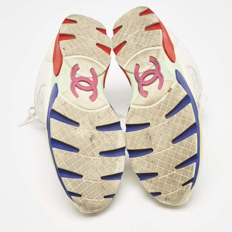 Pre Owned Chanel Multicolor Leather And Mesh CC Logo Lace Up Sneakers Size 39.5