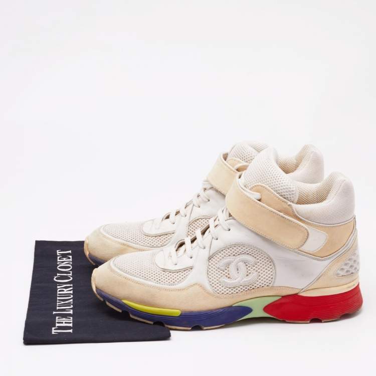 Pre Owned Chanel Multicolor Leather and Mesh CC High Top Sneakers Size 44