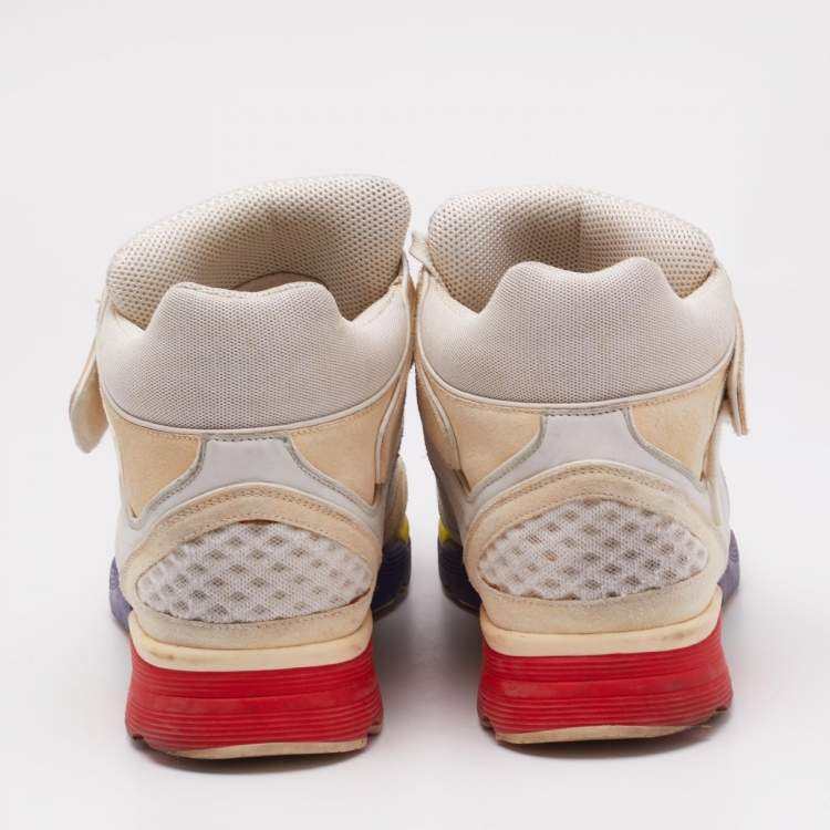 Pre Owned Chanel Multicolor Leather and Mesh CC High Top Sneakers Size 44