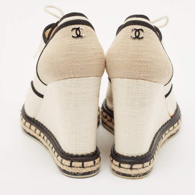 Pre Owned Chanel Multicolor Canvas CC Wedge Sneakers Size 39.5