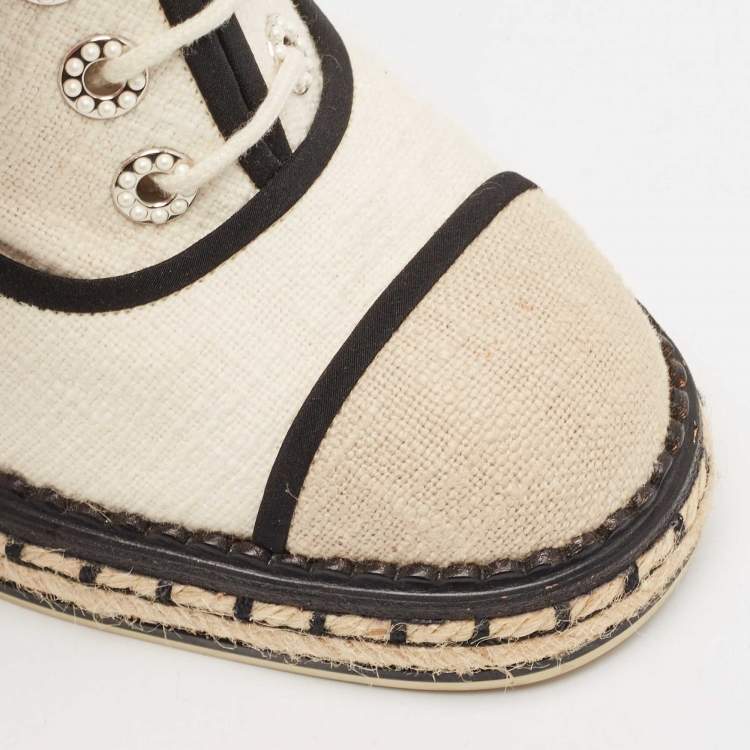 Pre Owned Chanel Multicolor Canvas CC Wedge Sneakers Size 39.5