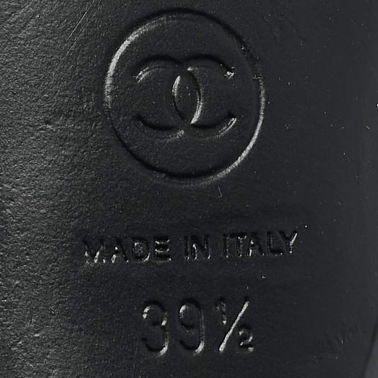 Pre Owned Chanel Black Leather Crystal Star Bow Booties Size 39.5