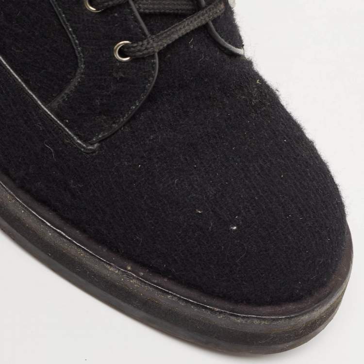Pre Owned Chanel Black Wool CC Combat Boots Size 37