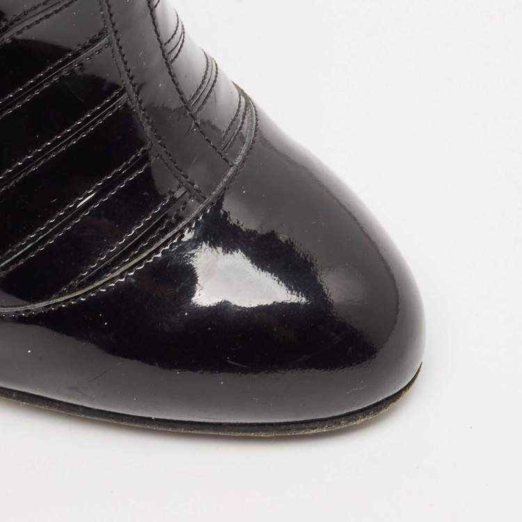 Pre Owned Chanel Black Patent Leather New York Ribbed Ankle Booties Size 37