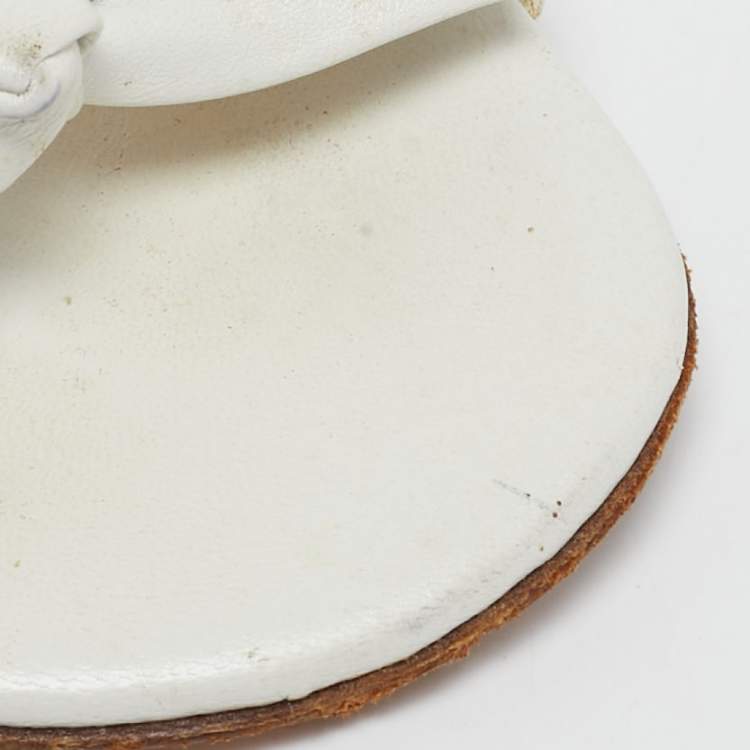 Pre Owned Chanel White Leather Bow Slide Sandals Size 39.5