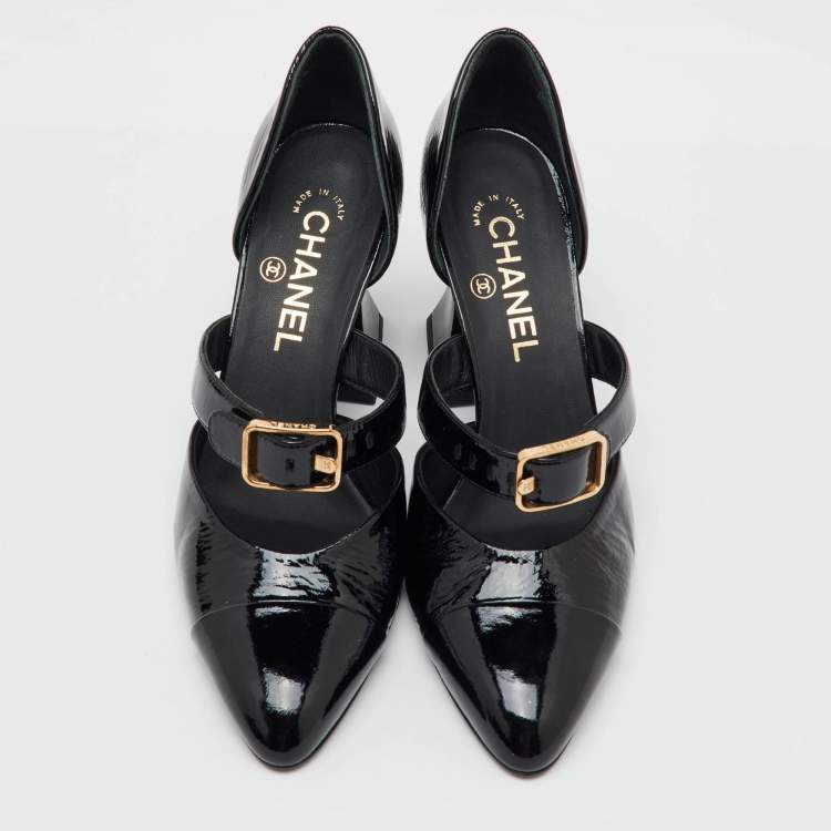 Pre Owned Chanel Black Patent Leather Mary Jane Buckle D'orsay Pumps Size 39