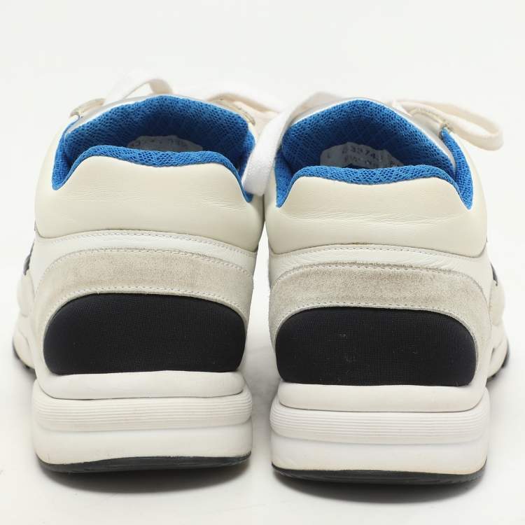 Pre Owned Chanel White/Silver Suede, Fabric and Leather CC Low Top Sneakers Size 38.5