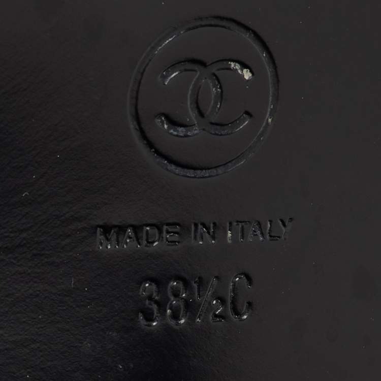 Pre Owned Chanel Black Suede CC Block Heel Knee Length Boots Size 38.5