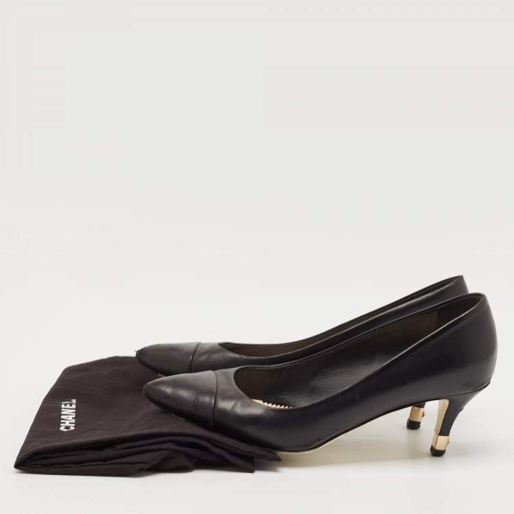Pre Owned Chanel Black Leather Cap Toe Pumps Size 38.5