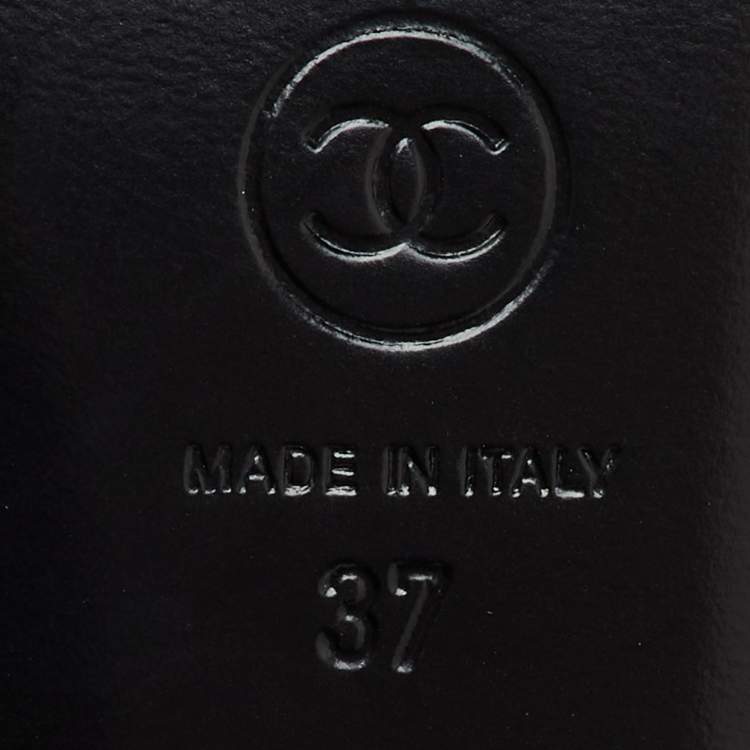 Pre Owned Chanel Beige/Black Leather Logo Ankle Length Boots Size 37