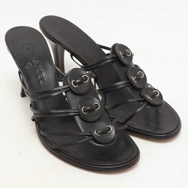 Pre Owned Chanel Dark Brown Leather Strappy Sandals Size 37