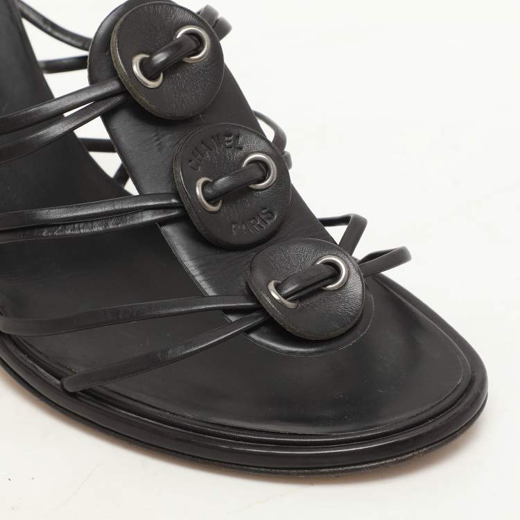 Pre Owned Chanel Dark Brown Leather Strappy Sandals Size 37