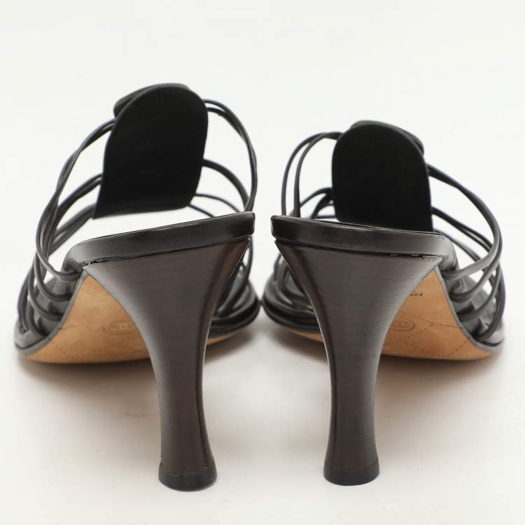 Pre Owned Chanel Dark Brown Leather Strappy Sandals Size 37