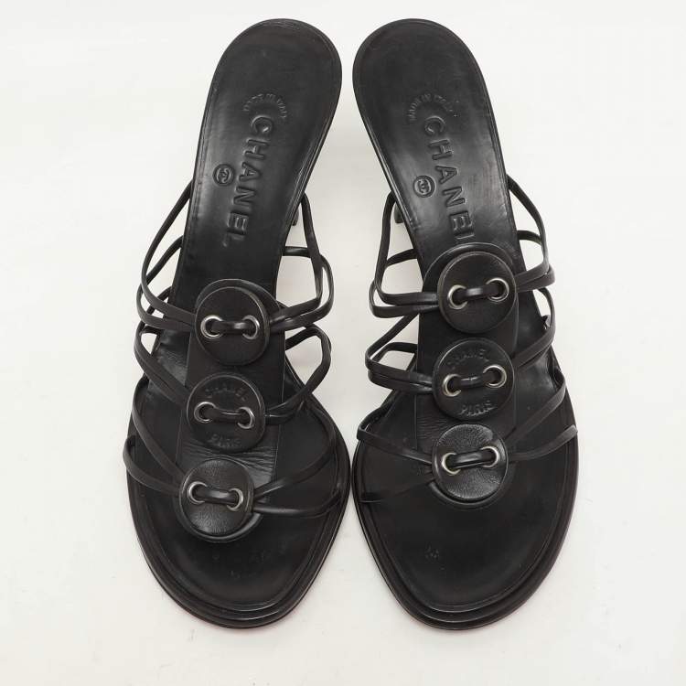 Pre Owned Chanel Dark Brown Leather Strappy Sandals Size 37