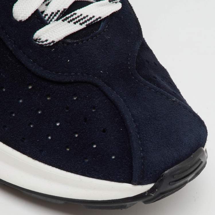 Pre Owned Chanel Navy Blue/White Suede and Fabric CC Logo Low Top Sneakers Size 39