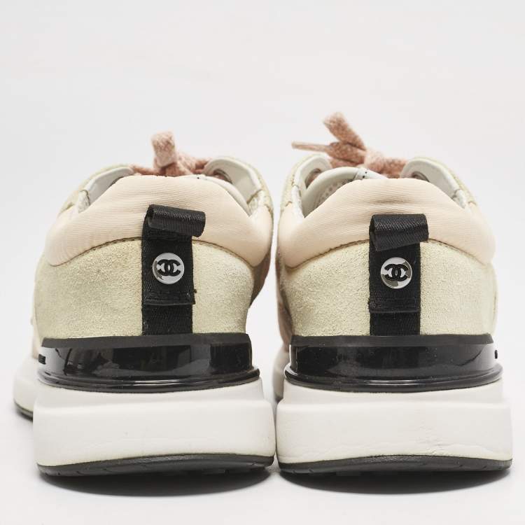 Pre Owned Chanel Multicolor Suede and Nylon CC Logo Lace Up Sneakers Size 38