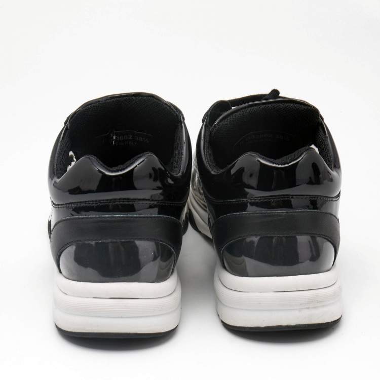 Pre Owned Chanel Black Patent Leather and PVC CC Low Top Sneakers Size 38.5