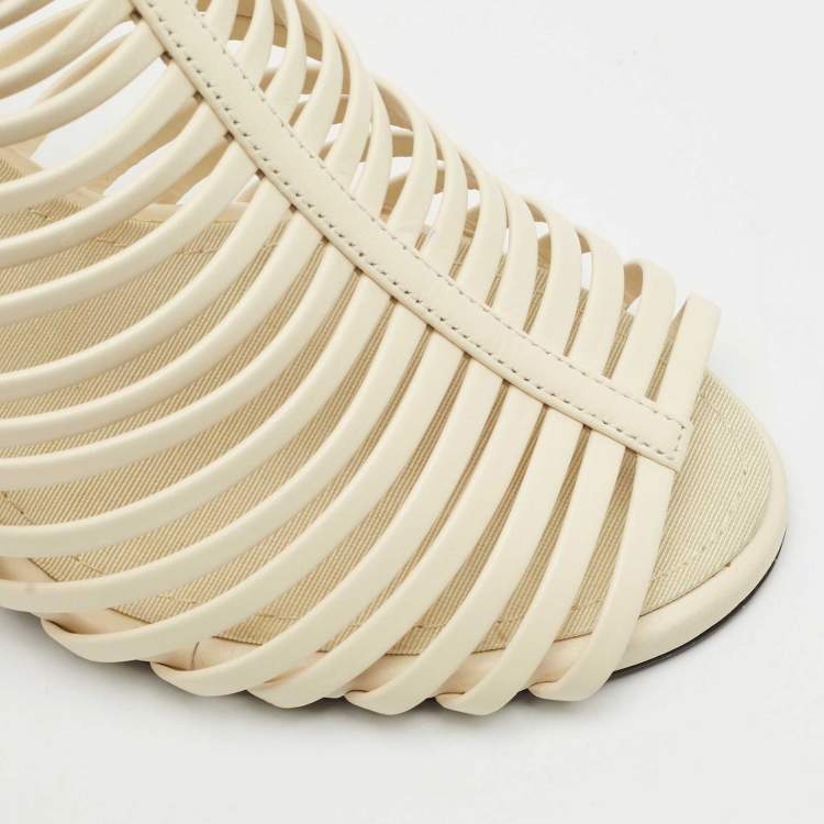 Pre Owned Chanel Off White Leather CC Caged Booties Size 38