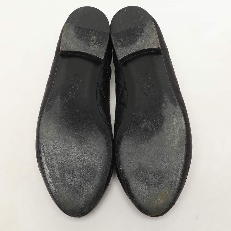Pre Owned Chanel Black Quilted Leather CC Loafers Size 36