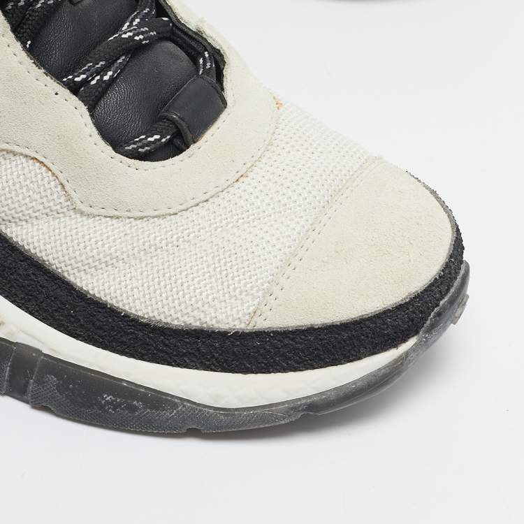 Pre Owned Chanel Grey/White Suede and Mesh CC Low Top Sneakers Size 39