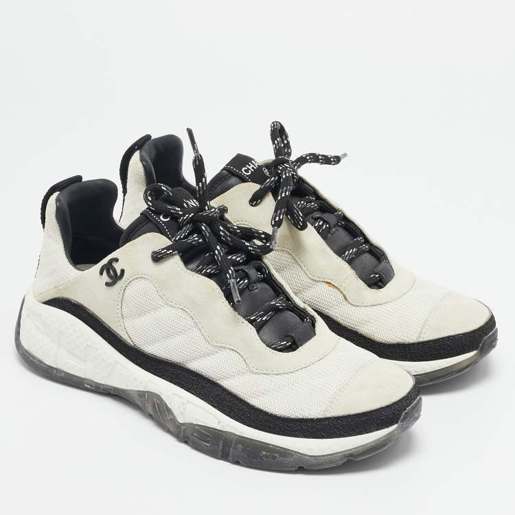 Pre Owned Chanel Grey/White Suede and Mesh CC Low Top Sneakers Size 39