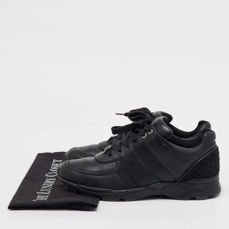 Pre Owned Chanel Black Leather and Tweed CC Low Top Sneakers Size 41