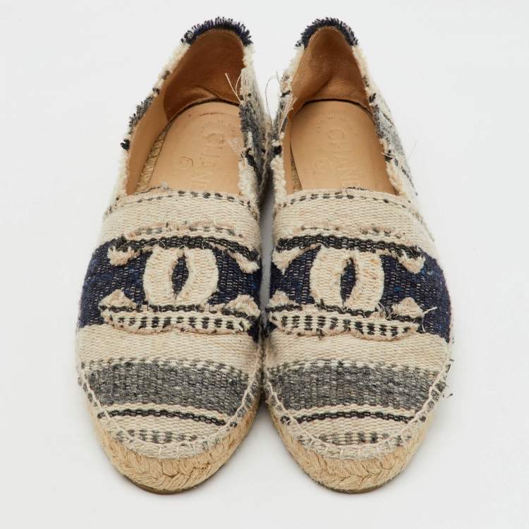 Pre Owned Chanel Multicolor Tweed CC Espadrille Flats Size 38