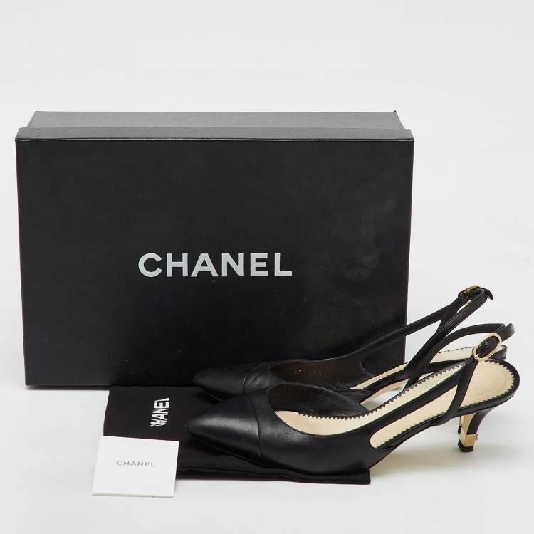 Pre Owned Chanel Black Leather Pointed Toe CC Heel Slingback Pumps Size 37 
