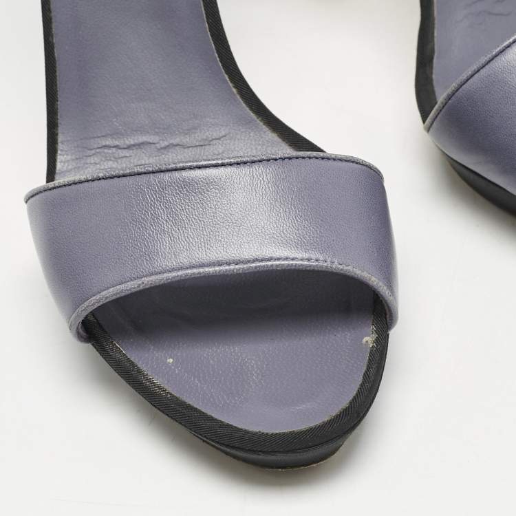 Pre Owned Chanel Light Blue Leather CC Ankle Strap Sandals Size 40