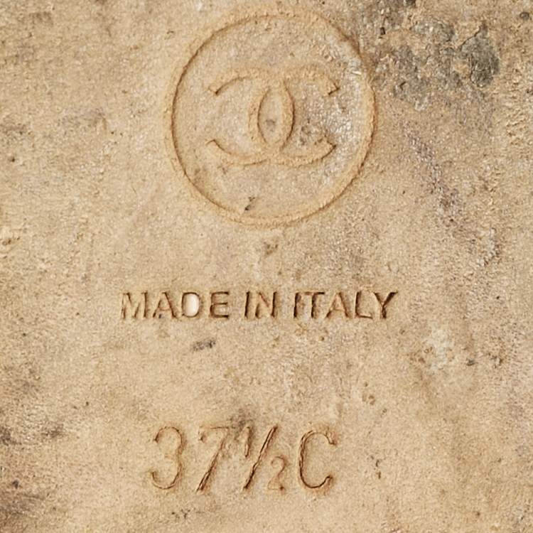 Pre Owned Chanel Beige Quilted Leather CC Bow Ballet Flats Size 37.5