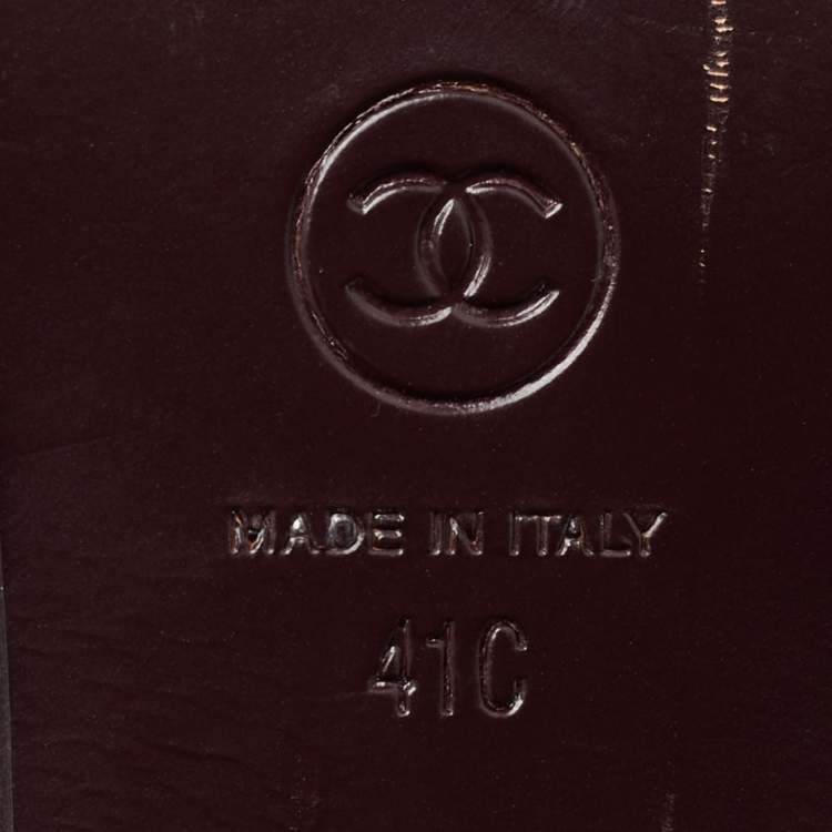 Pre Owned Chanel Burgundy Leather CC Block Heel Ankle Length Boots Size 41