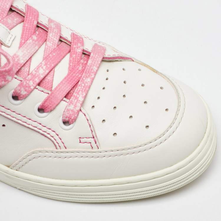 Pre Owned Chanel White Perforated Leather 21P Logo Low Top Sneakers Size 41.5