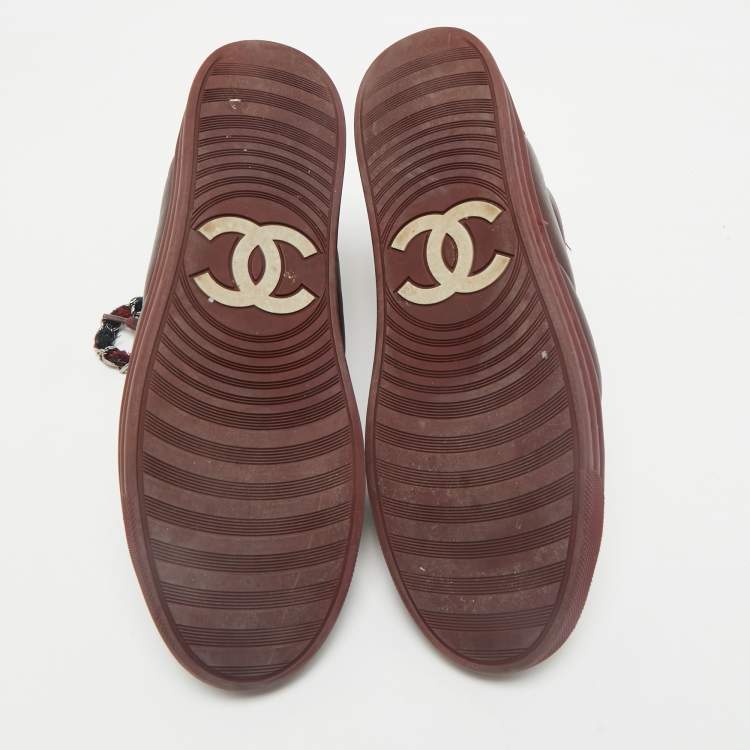Pre Owned Chanel Burgundy Leather and Twee CC High Top Sneakers Size 41