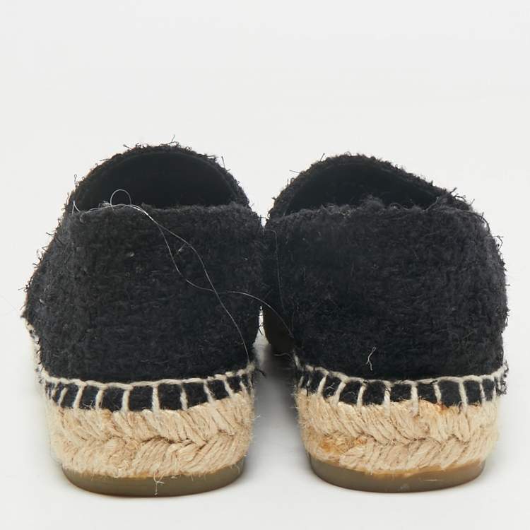 Pre Owned Chanel Black Tweed and Fabric CC Cap Toe Espadrille Flats Size 36